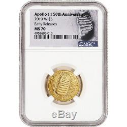 2019 W US Gold $5 Apollo 11 Commemorative BU NGC MS70 Early Releases Lunar Label