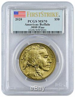 2020 1 oz Gold American Buffalo $50 Coin PCGS MS70 FS Flag Label SKU59639