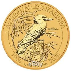 2020 30th Anniversary Australia 1/10 oz Gold Kookaburra Capsuled PRESALE BU Coin