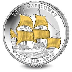 2020 BVI $10 Mayflower Ultra High Relief Gold Sails 2 oz Silver Coin 102 Made