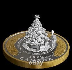 2020 Christmas Tree Train Moving 5oz Silver Coin /w Gold, CANADA IN STOCK