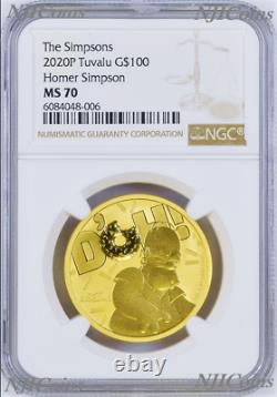 2020 Homer Simpson $100 1oz. 9999 GOLD BULLION COIN NGC MS70 Brown Label