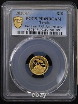 2020 P $25 GOLD TUVALU PCGS PR69 DCAM! IWO JIMA 75TH ANNIVERSARY! Perth Mint