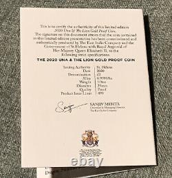 2020 Una And The Lion 1/4 OZ Gold Proof Coin