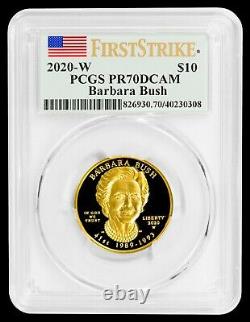 2020-W $10 Barbara Bush Spouse Gold PCGS PR70DCAM FIRST STRIKE - LOW POP COIN