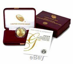 2020 W 1/4 oz Gold Eagle PF Coin. US Mint West Point Cerificate Box. No-reserve