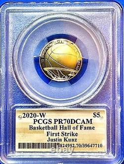 2020-W $5 24k Gold Basketball Hall of Fame PCGS PR70DCAM First Strike