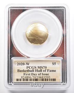 2020-W $5 Basketball Hall Of Fame Gold Commemorative FDOI MS70 PCGS 2193
