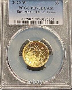 2020-W $5 Basketball Hall Of Fame PROOF Gold Coin PCGS PR70 Low Mintage