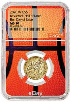 2020 W $5 Basketball Hall of Fame Gold Coin NGC MS70 FDI Basketball Core PRESALE