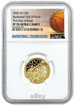 2020-W $5 Basketball Hall of Fame Gold Proof Coin NGC PF70 FDI PRESALE