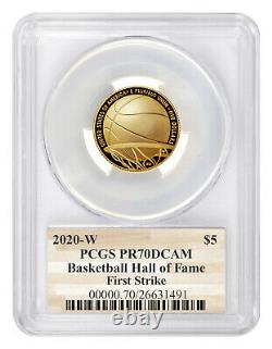 2020 W $5 Basketball Hall of Fame Gold Proof Coin PCGS PR70 DCAM FS HOF