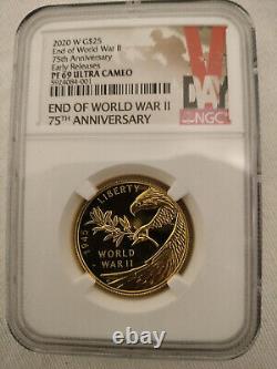 2020-W Gold $25 1/2 oz Coin End of World War II 75th Anniversary NGC PF69