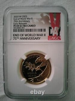 2020-W Gold $25 1/2 oz Coin End of World War II 75th Anniversary NGC PF69