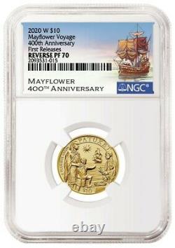 2020 W Mayflower 400th Anniversary Gold Reverse Proof Coin NGC PF70