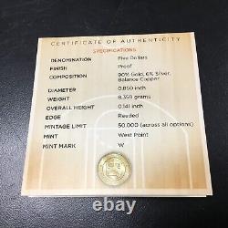 2020-w $5 Commem. Basketball Hall Of Fame Proof Gold Coin Us Mint Ogp With Coa