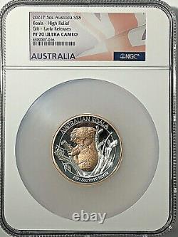 2021P Australia $8 5 Oz Silver HR Pink Gold Gilded Koala NGC PF70 Pop 20