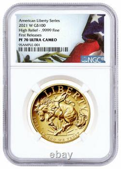 2021W 1oz Gold Proof American Liberty High Relief $100 Coin NGC PF70 UC FR