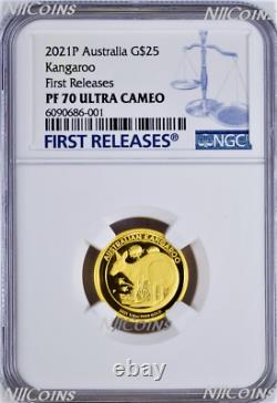 2021 Australia Kangaroo PROOF 1/4oz. 9999 GOLD $25 NGC PF70 Coin FR