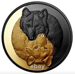 2021 Black and Gold Grey Wolf Rhodium Pure 1oz. 9999 Silver Coin Canada