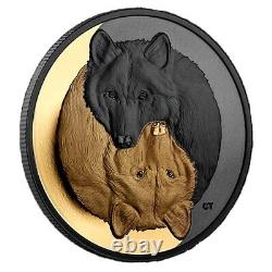 2021 Black and Gold The Grey Wolf 1 oz. Pure Silver Gold-Plated Coin
