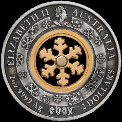 2021 CHRISTMAS WONDERLAND $2 2oz Silver Antiqued Coin 24k gold plated Snow Flake