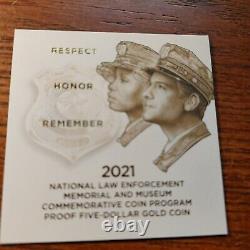 2021 Nat'l Law Enforcement Memorial $5 Gold Proof Coin Box & CoA