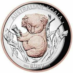 2021-P Australia $8 5 Oz Silver High Relief Pink Gold Koala Proof