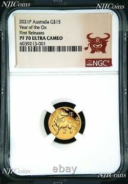 2021 P Australia PROOF GOLD $15 Lunar Year of the Ox NGC PF70 1/10 oz Coin FR