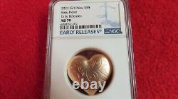 2021 Palau Rosy Heart 3D Heart Shaped 1 oz Silver Rose Gold Gilt Satin NGC MS70