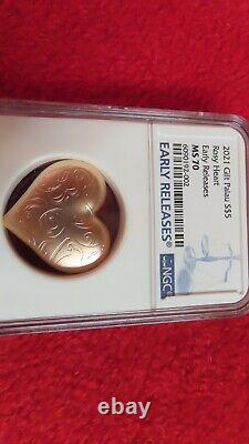 2021 Palau Rosy Heart 3D Heart Shaped 1 oz Silver Rose Gold Gilt Satin NGC MS70