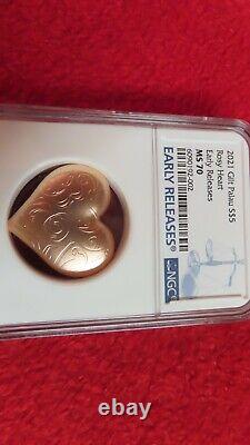 2021 Palau Rosy Heart 3D Heart Shaped 1 oz Silver Rose Gold Gilt Satin NGC MS70