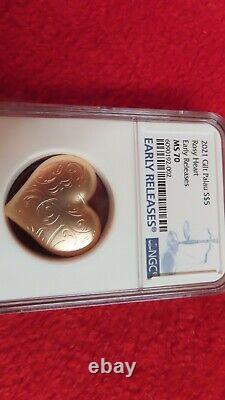 2021 Palau Rosy Heart 3D Heart Shaped 1 oz Silver Rose Gold Gilt Satin NGC MS70