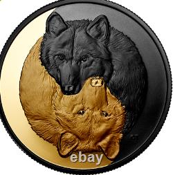 2021 The Grey Wolf Black and Gold Plated $20 1OZ Pure Silver Canada Coin