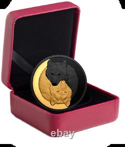 2021 The Grey Wolf Black and Gold Plated $20 1OZ Pure Silver Canada Coin