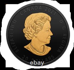 2021 The Grey Wolf Black and Gold Plated $20 1OZ Pure Silver Canada Coin