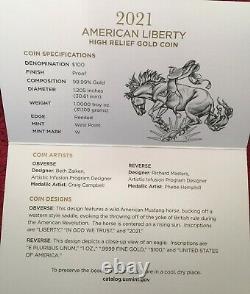 2021-w American Liberty High Relief 99.99 1oz. Gold Proof Coin With Box/coa