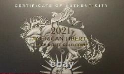 2021-w American Liberty High Relief 99.99 1oz. Gold Proof Coin With Box/coa