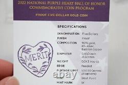 2022 $5 National Purple Heart Hall of Honor Commemorative gold coin Box with COA