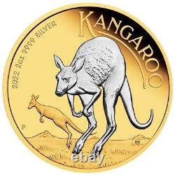2022 Australian Kangaroo 2oz Silver Reverse Gilded Coin