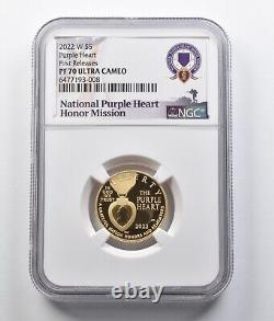 2022-W $5 Purple Heart Commemorative Gold Coin FR PF70 UCAM NGC 7095
