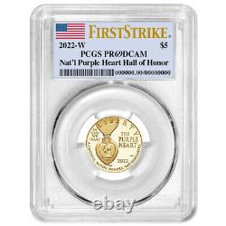 2022-W Proof $5 National Purple Heart Hall of Honor Gold Coin PCGS PR69DCAM FS F