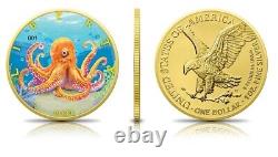 2023 $1 Colour Of Paradise II OCTOPUS EAGLE Numbering 1 Oz Silver Gilded Coin
