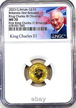 2023 G. Britain UK G£10 GOLD BRITANNIA KING CHARLES III OBV NGC MS70 FR