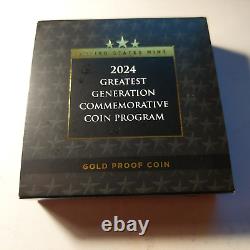 2024 $5 Gold Proof Coin Commemorating America's Greatest Generation Box & CoA