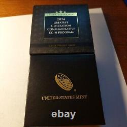 2024 $5 Gold Proof Coin Commemorating America's Greatest Generation Box & CoA