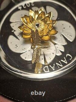 2024 Dragonfly and the Bloom Canadian Coin. Colors of Gold, Silver and Sparkles