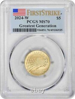 2024-W Greatest Generation Commemorative $5 Gold MS70 First Strike PCGS