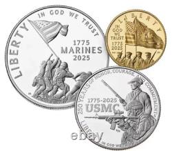 2025 U. S. Marine Corps 250th Anniversary 3 Three Coin Proof Gold Set, Presale