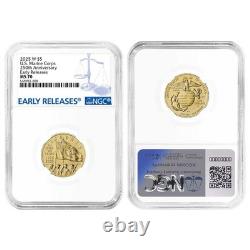 2025-W $5 UNC U. S. Marine Corps 250th Anniv. Gold Commem. NGC MS70 ER Blue Label